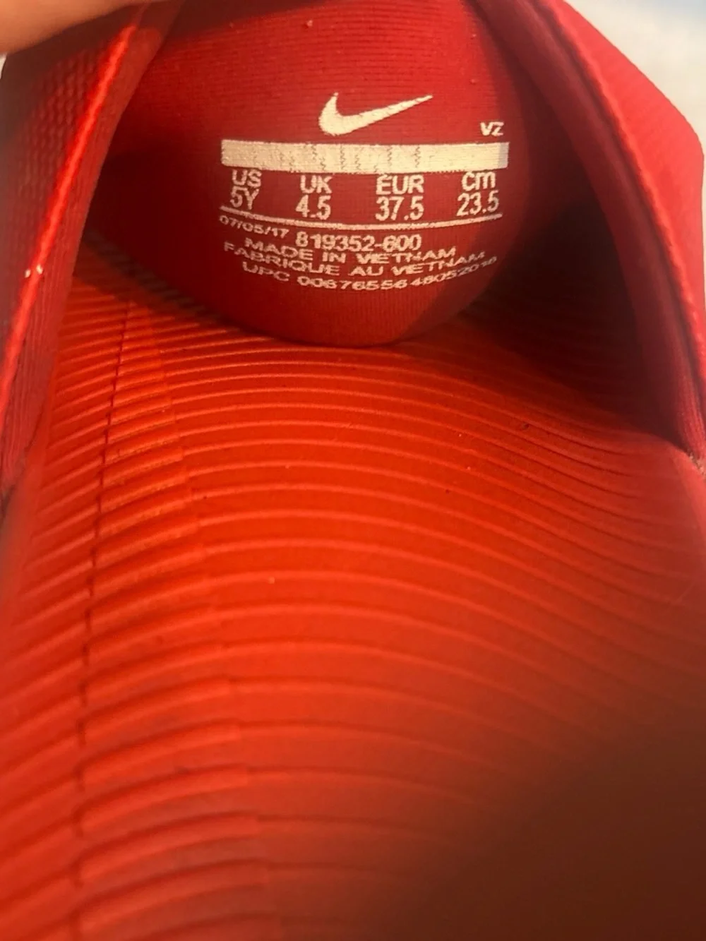 Nike Kids Red Slide Sandals with grey Swoosh